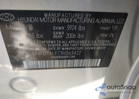 2018 Hyundai Elantra Se из США, поврежденный, VIN 5NPD74LF7JH363422